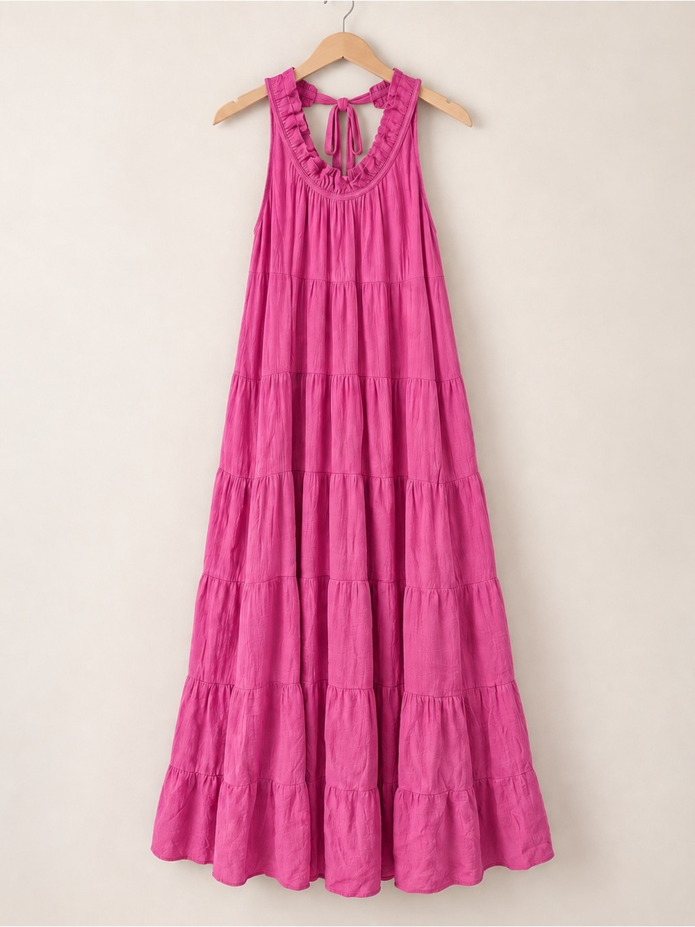 Entro Pink Tiered Halter Maxi Dress Large Boho Resort Vacation